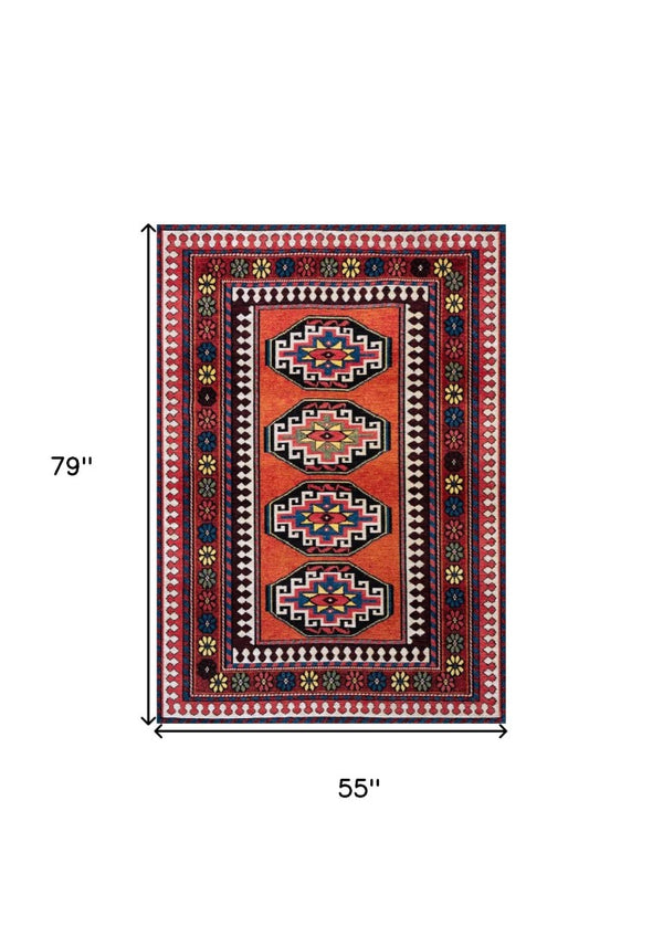 Tribal Washable Area Rug Uv Protected Recycled Pet Low Pile Bold Indoor Outdoor Design