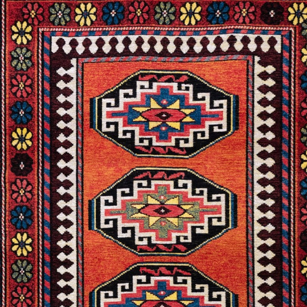 Tribal Washable Area Rug Uv Protected Recycled Pet Low Pile Bold Indoor Outdoor Design