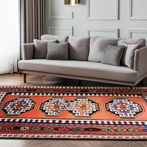 Tribal Washable Area Rug Uv Protected Recycled Pet Low Pile Bold Indoor Outdoor Design