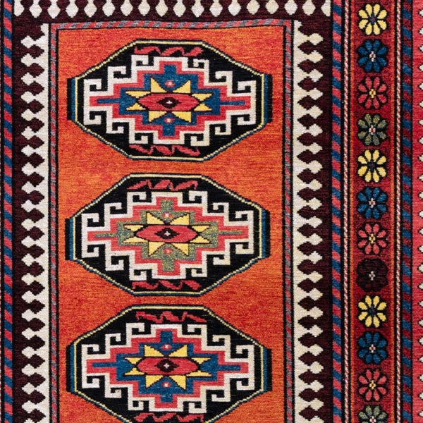 Tribal Washable Area Rug Uv Protected Recycled Pet Low Pile Bold Indoor Outdoor Design