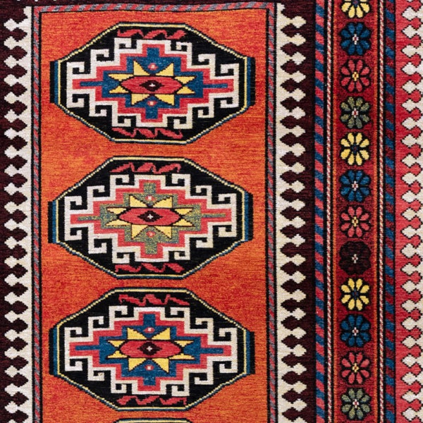 Tribal Washable Area Rug Uv Protected Recycled Pet Low Pile Bold Indoor Outdoor Design