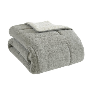 English Elm Comforter Plush twin set with faux feathersoft face and ivory sherpa reverse for cozy warmth and style Grey 23.23 L x 18.11 W x 11.02 H B035P294139