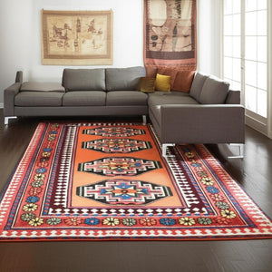 Tribal Washable Area Rug Uv Protected Recycled Pet Low Pile Bold Indoor Outdoor Design