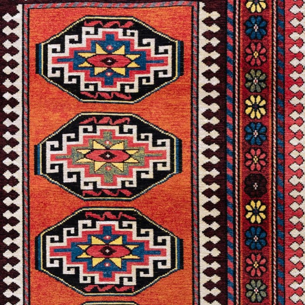 Tribal Washable Area Rug Uv Protected Recycled Pet Low Pile Bold Indoor Outdoor Design