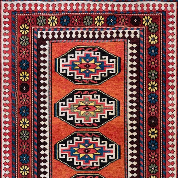 Tribal Washable Area Rug Uv Protected Recycled Pet Low Pile Bold Indoor Outdoor Design