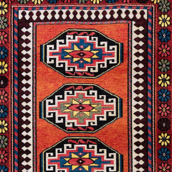 Tribal Washable Area Rug Uv Protected Recycled Pet Low Pile Bold Indoor Outdoor Design