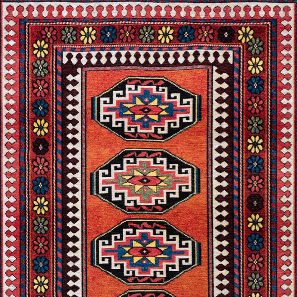 Tribal Washable Area Rug Uv Protected Recycled Pet Low Pile Bold Indoor Outdoor Design