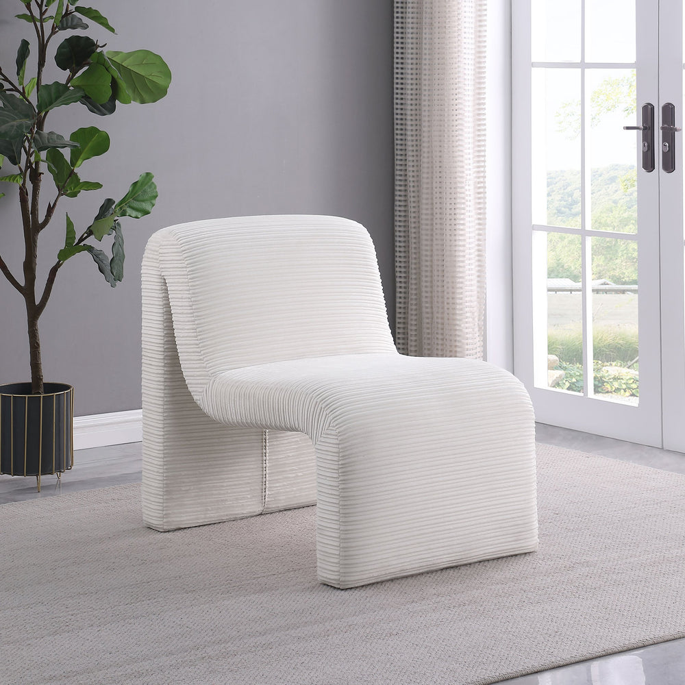 English Elm Winne Sculptural Ivory Curved Armless Accent Chair - Ribbed Upholstery, Modern Artistic Silhouette for Living Room Elegance B062P299869
