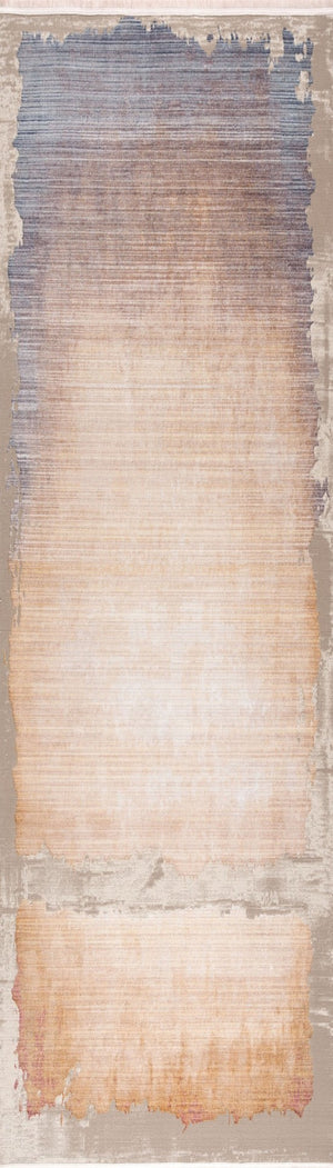 HomeRoots 16' Modern Abstract Runner Rug in Beige, Blue & Brown - Durable, Soft, and Stain-Resistant Design 610105