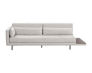 Sunpan Kalani Sofa - Modern Streamlined Design with Comfort Bolsters and Stylish Pine Wood Shelf Accent Danny Light Grey