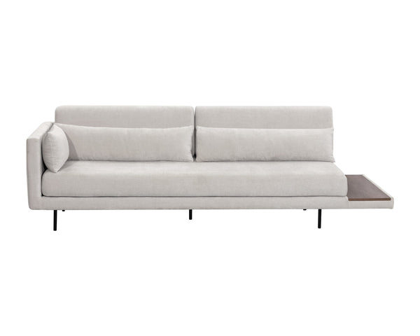 Sunpan Kalani Sofa - Modern Streamlined Design with Comfort Bolsters and Stylish Pine Wood Shelf Accent Danny Light Grey