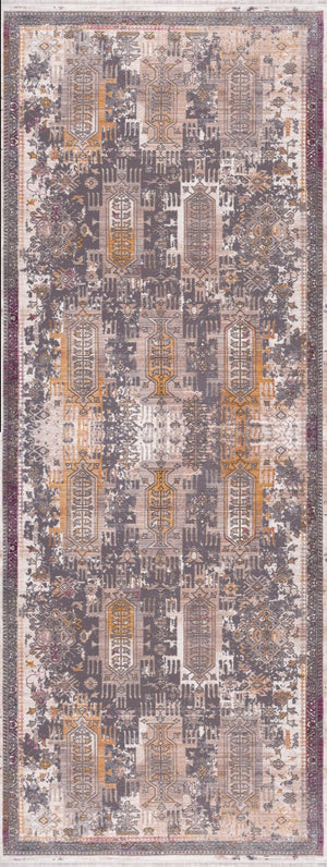 HomeRoots 16' Southwestern Runner Rug - Gray, Beige & Orange Geometric Design for High-Traffic Areas & Home Decor 14' Runner 610109