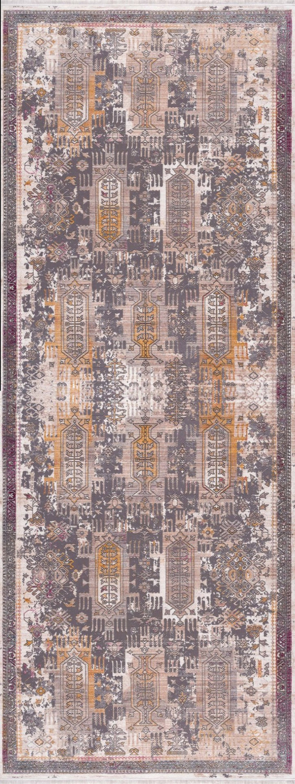 HomeRoots 16' Southwestern Runner Rug - Gray, Beige & Orange Geometric Design for High-Traffic Areas & Home Decor 14' Runner 610109