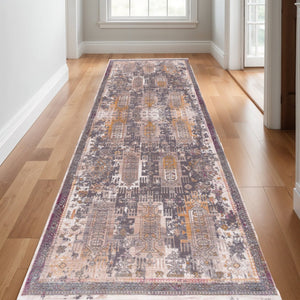 HomeRoots 16' Southwestern Runner Rug - Gray, Beige & Orange Geometric Design for High-Traffic Areas & Home Decor 11' Runner 610110