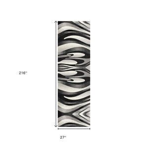 HomeRoots 18' Black and Gray Abstract Runner Rug - Stylish, Durable, Stain Resistant Accent for High-Traffic Areas 610111