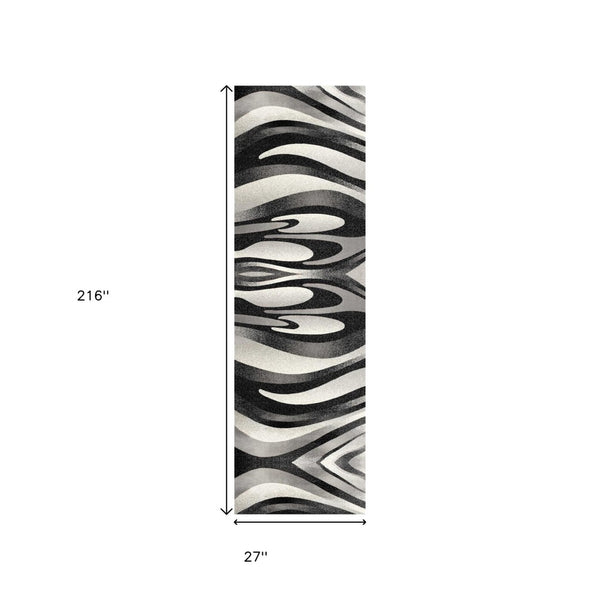HomeRoots 18' Black and Gray Abstract Runner Rug - Stylish, Durable, Stain Resistant Accent for High-Traffic Areas 610111
