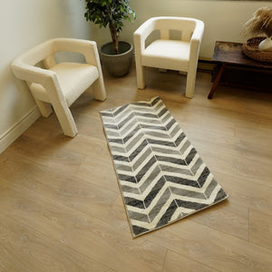 HomeRoots 18' Stylish Gray and Beige Geometric Runner Rug - Durable, Low-Maintenance Design for High-Traffic Areas 610115