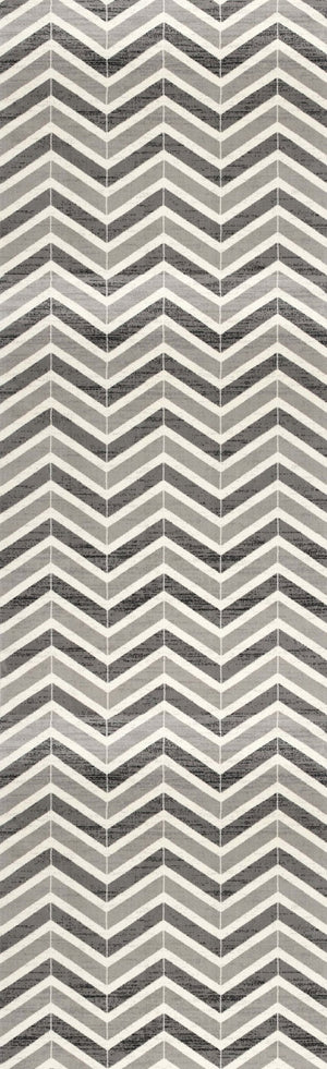 HomeRoots 18' Stylish Gray and Beige Geometric Runner Rug - Durable, Low-Maintenance Design for High-Traffic Areas 610115