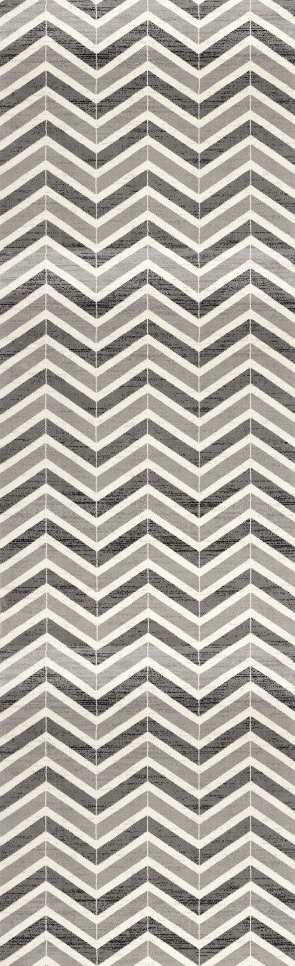 HomeRoots 18' Stylish Gray and Beige Geometric Runner Rug - Durable, Low-Maintenance Design for High-Traffic Areas 610115