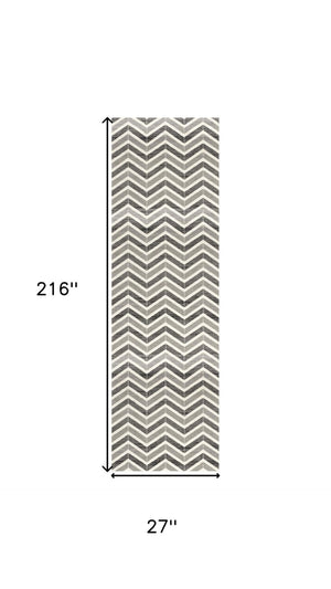HomeRoots 18' Stylish Gray and Beige Geometric Runner Rug - Durable, Low-Maintenance Design for High-Traffic Areas 610115