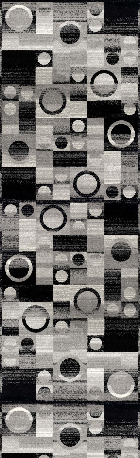 HomeRoots 16' Black And Gray Geometric Runner Rug – Durable, Stylish, Stain-Resistant Design for High-Traffic Areas 610120