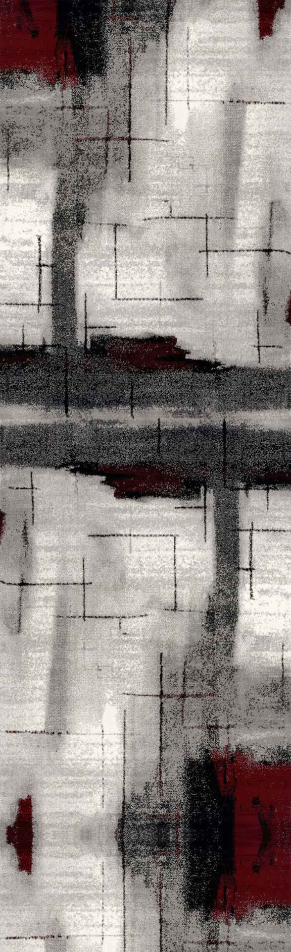 HomeRoots 2' X 30' Gray and Red Abstract Area Rug - Modern Durable Design for High-Traffic Spaces & Easy Cleanup 610125