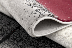 HomeRoots 18' Gray and Red Abstract Runner Rug - Stylish, Durable, Stain-Resistant for Hallways & Entryways! 610128