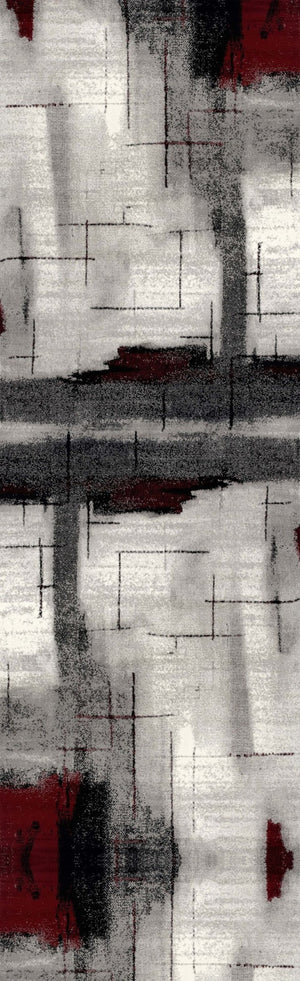 HomeRoots 18' Gray and Red Abstract Runner Rug - Stylish, Durable, Stain-Resistant for Hallways & Entryways! 610128