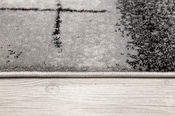HomeRoots 17' Modern Gray and Red Abstract Runner Rug - Durable, Low-Maintenance Design for High-Traffic Areas 610129