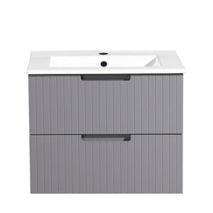 English Elm 24 Inch Floating Bathroom Vanity – Stylish Wall-Mounted Cabinet With Ceramic Sink & Soft-Close Drawers W1550S00032