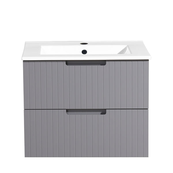 English Elm 24 Inch Floating Bathroom Vanity – Stylish Wall-Mounted Cabinet With Ceramic Sink & Soft-Close Drawers W1550S00032