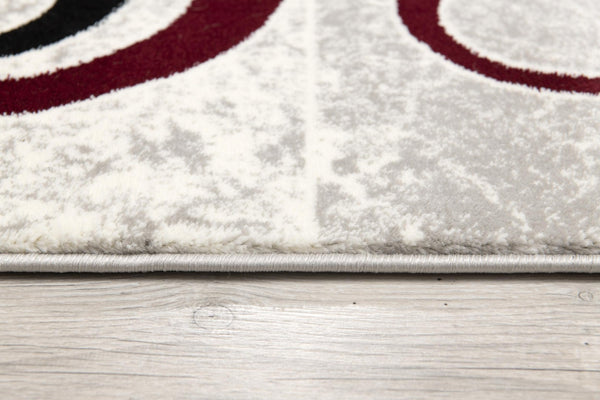 HomeRoots 19' Bold Red and Gray Geometric Runner Rug – Durable, Stain-Resistant Design for High-Traffic Areas 610137