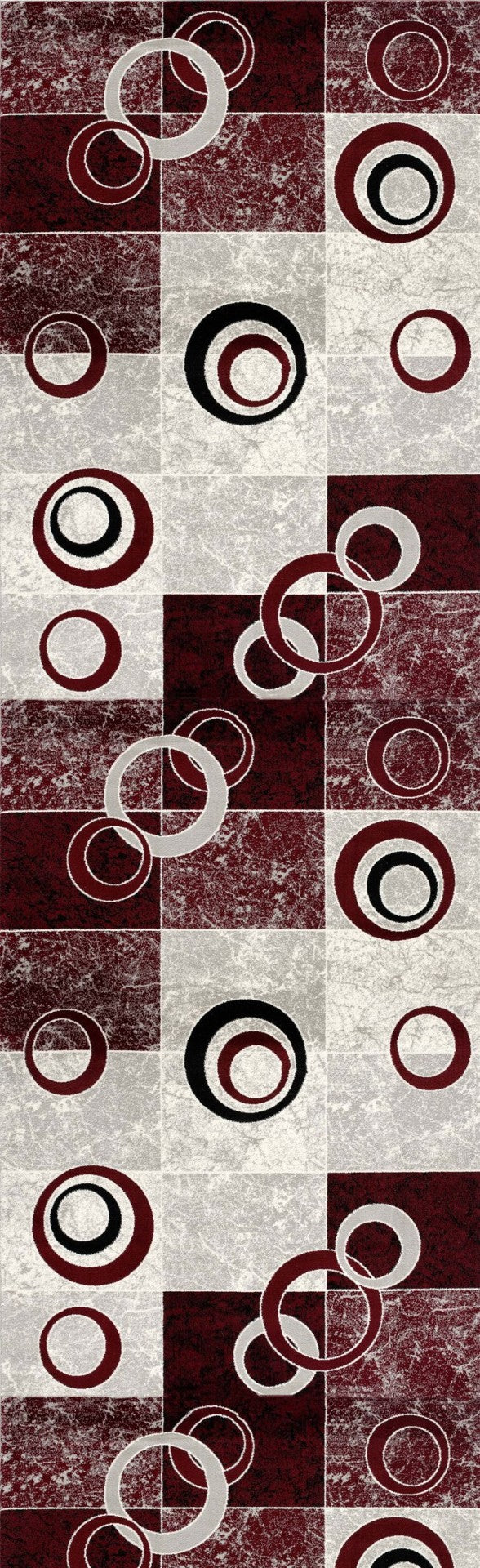 HomeRoots 19' Bold Red and Gray Geometric Runner Rug – Durable, Stain-Resistant Design for High-Traffic Areas 610137