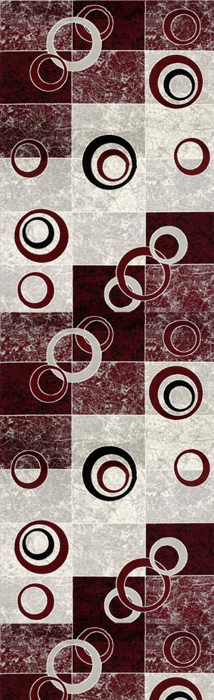 HomeRoots 19' Bold Red and Gray Geometric Runner Rug – Durable, Stain-Resistant Design for High-Traffic Areas 610137