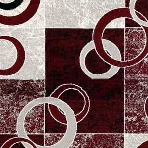 HomeRoots 18' Bold Red and Gray Geometric Runner Rug – Durable, Stain-Resistant Accent for High-Traffic Areas 610138