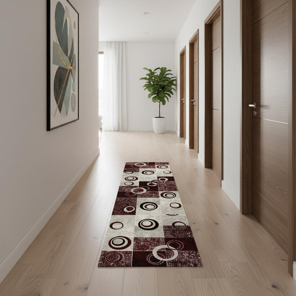HomeRoots 18' Bold Red and Gray Geometric Runner Rug – Durable, Stain-Resistant Accent for High-Traffic Areas 610138