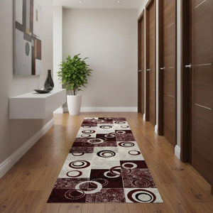 HomeRoots 16' Modern Red and Gray Geometric Runner Rug - Stylish, Durable Design for High Traffic Areas & Homes 610140