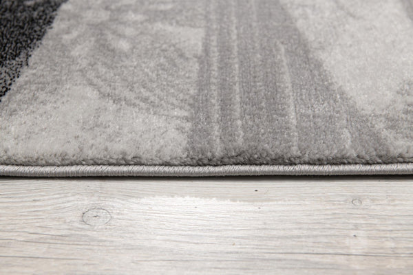 HomeRoots 16' Gray and Black Geometric Runner Rug - Modern Design, Stain-Resistant, Ideal for High-Traffic Areas 610144