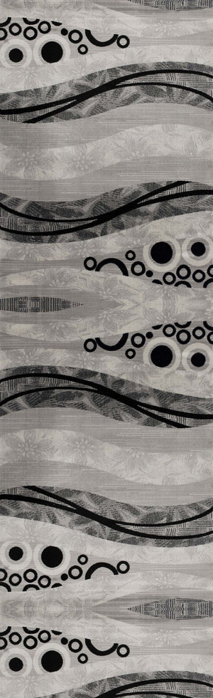 HomeRoots 16' Gray and Black Geometric Runner Rug - Modern Design, Stain-Resistant, Ideal for High-Traffic Areas 610144