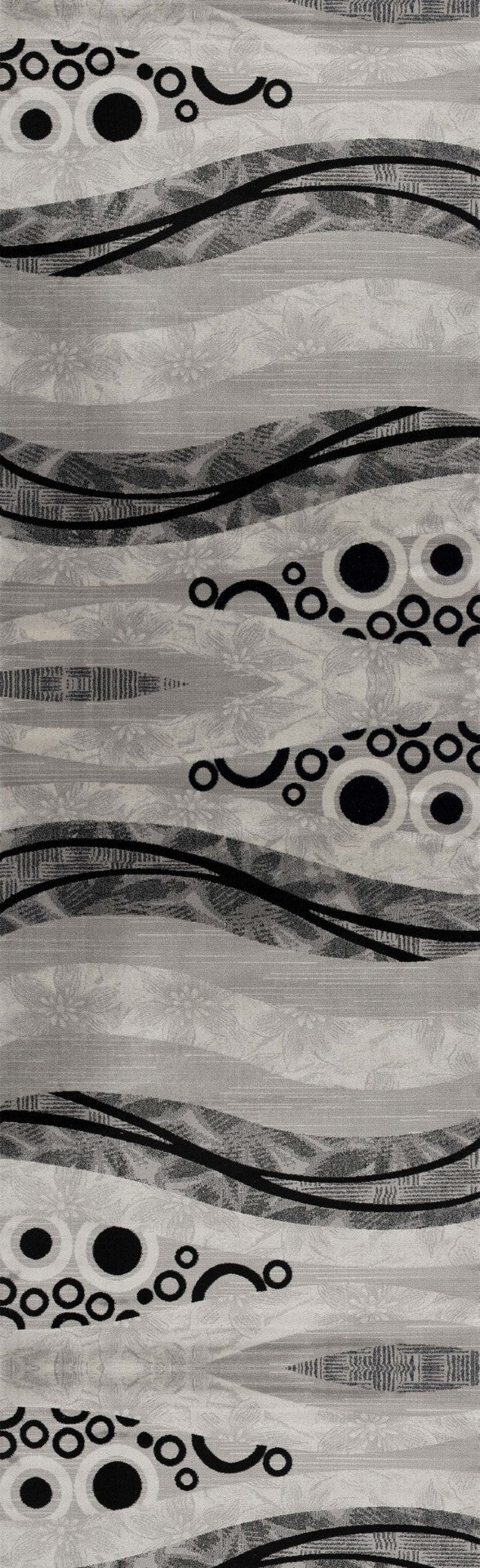 HomeRoots 16' Gray and Black Geometric Runner Rug - Modern Design, Stain-Resistant, Ideal for High-Traffic Areas 610144