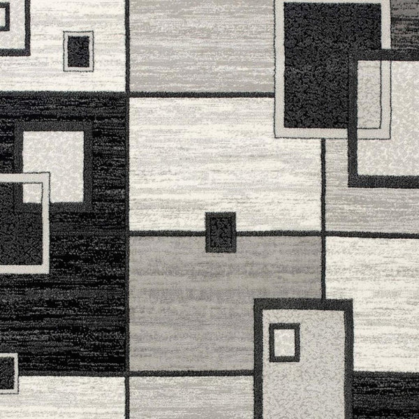 HomeRoots 18' Modern Gray and Black Geometric Runner Rug - Durable, Stylish, Stain-Resistant for High Traffic Areas 610147
