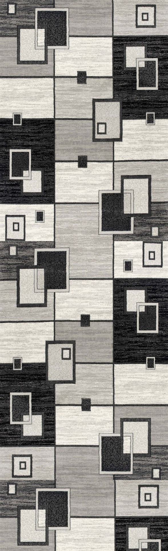 HomeRoots 16' Modern Gray and Black Geometric Runner Rug - Stain & Water-Resistant, Ideal for High-Traffic Areas 610148