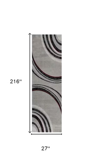 HomeRoots 18' Modern Gray and Black Abstract Runner Rug – Durable, Stain-Resistant, Perfect for High-Traffic Areas 610151