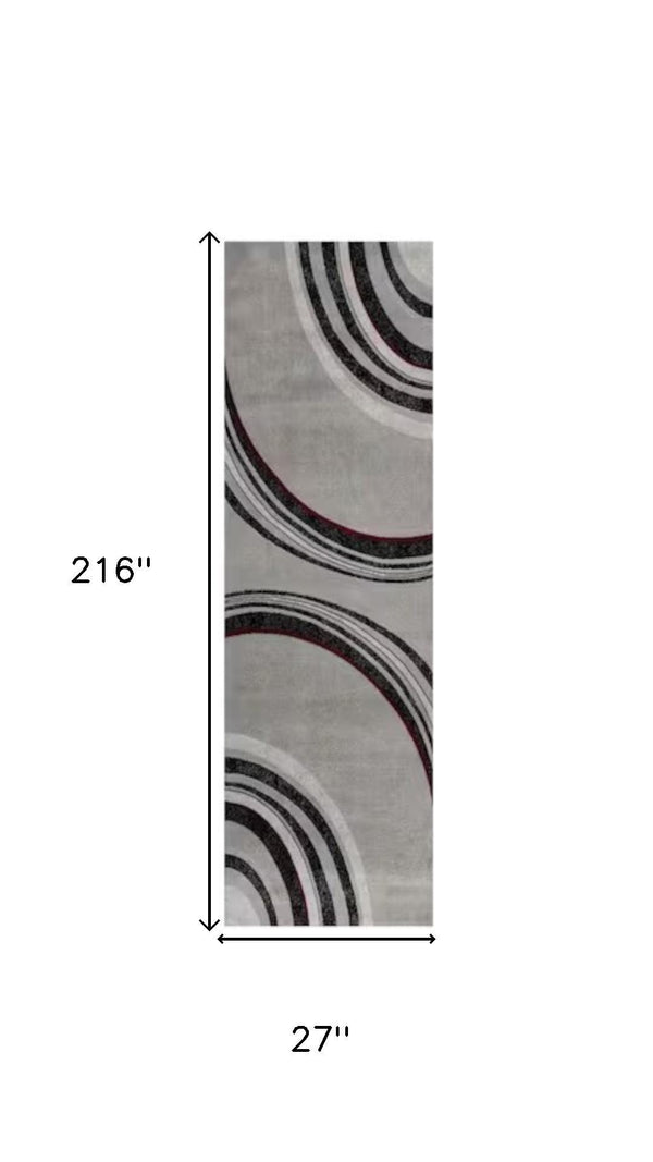 HomeRoots 18' Modern Gray and Black Abstract Runner Rug – Durable, Stain-Resistant, Perfect for High-Traffic Areas 610151