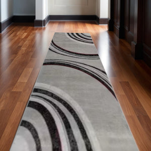 HomeRoots 18' Modern Gray and Black Abstract Runner Rug – Durable, Stain-Resistant, Perfect for High-Traffic Areas 610151