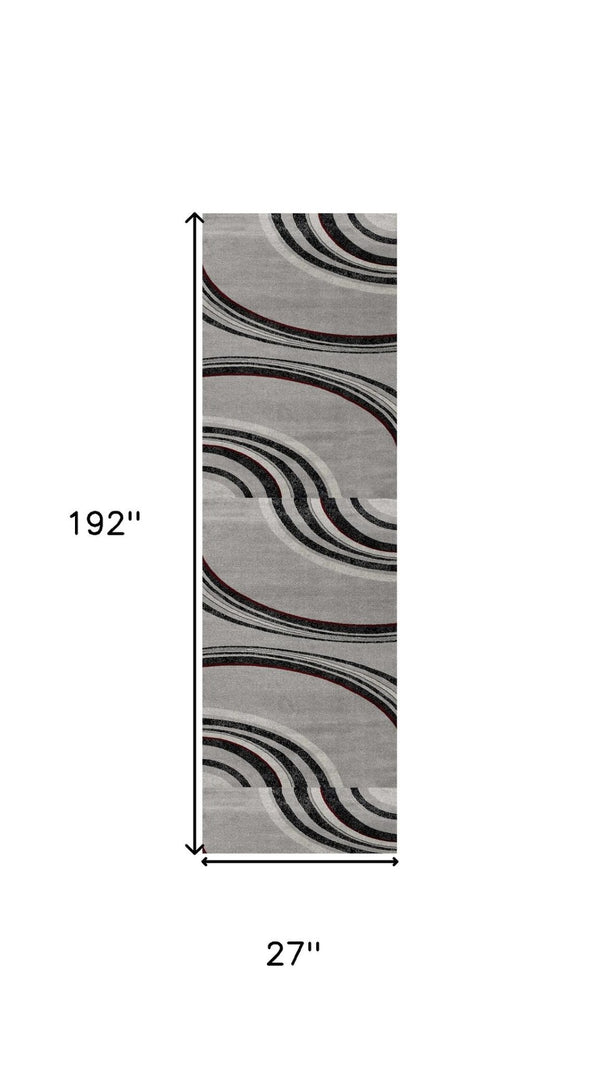 HomeRoots 16' Gray Abstract Runner Rug - Modern, Durable & Stain-Resistant, Perfect for High-Traffic Areas! 610152