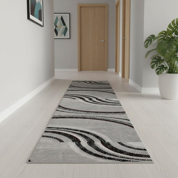 HomeRoots 16' Gray Abstract Runner Rug - Modern, Durable & Stain-Resistant, Perfect for High-Traffic Areas! 610152