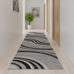 HomeRoots 16' Gray Abstract Runner Rug - Modern, Durable & Stain-Resistant, Perfect for High-Traffic Areas! 610152