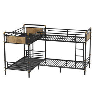 English Elm Quad Bunk Bed Heavy Duty Metal Frame Sleeps Four Kids Convertible Twin Modular W2580S00063