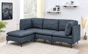 English Elm Linen Upholstered Modular Sectional Sofa with Tall Black Metal Legs for Living Room Dark Blue B2748S00119